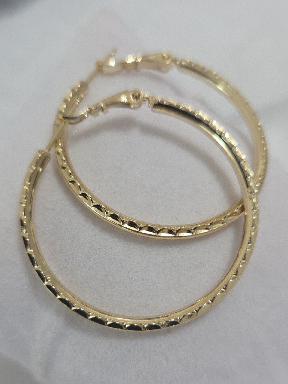 14 K laminated Gold Textured Hoop Earrings - Women Jewelry